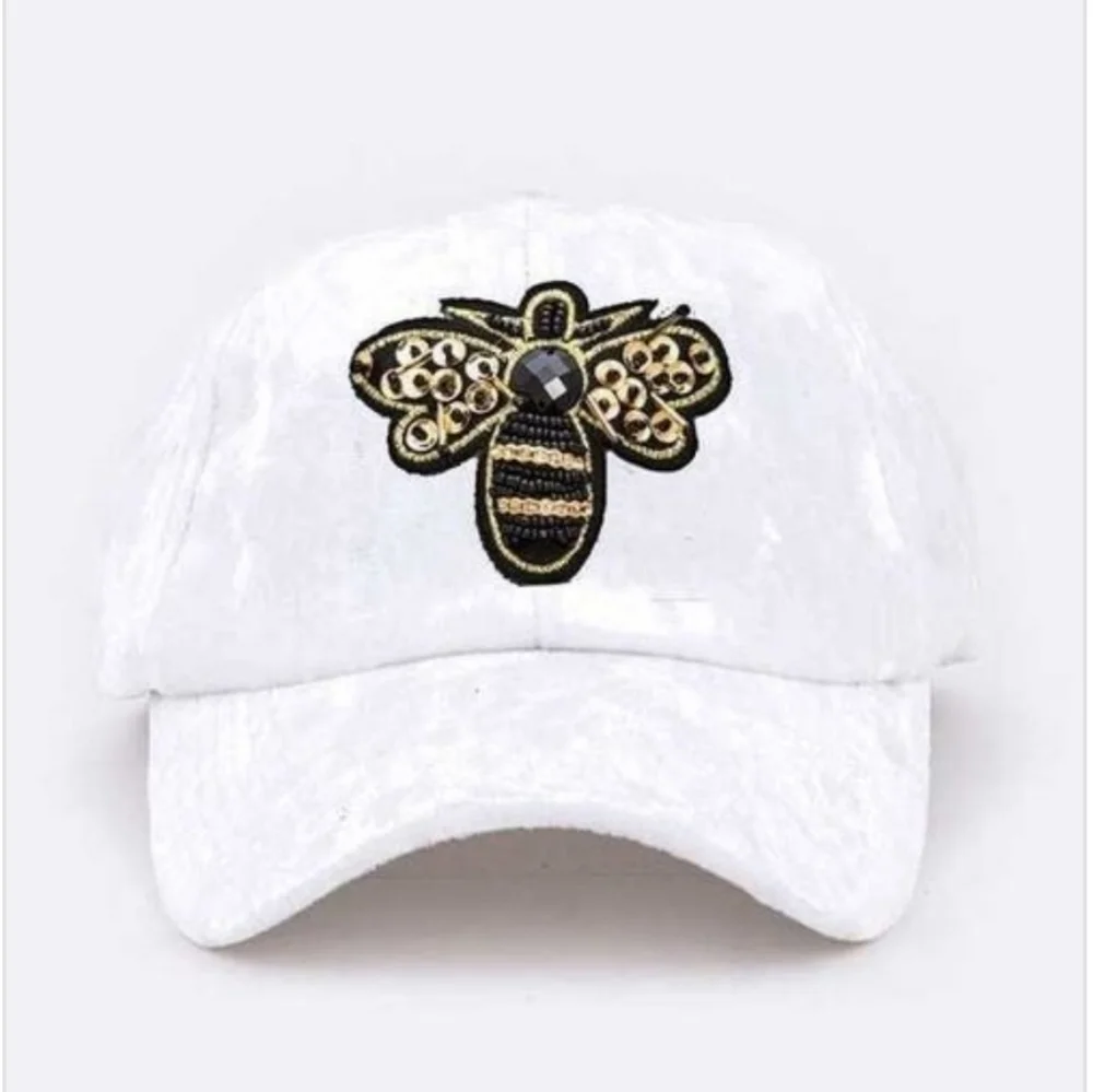 J.Elise Boutique Lavender Golden Bee Patch Distressed Velour Baseball Cap